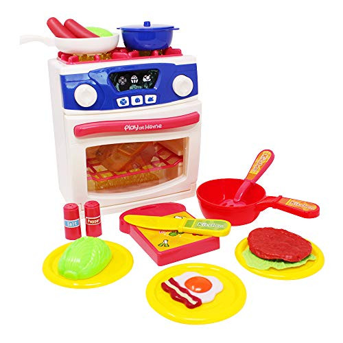 Kids Toy Little Kitchen Mini Oven Set Food Pretend Play Cooking Toys Educational Kid Stove Learn Baking Bake Pots Pans Chef Playset Interactive Appliance Realistic Oven Grill Lights   Sounds