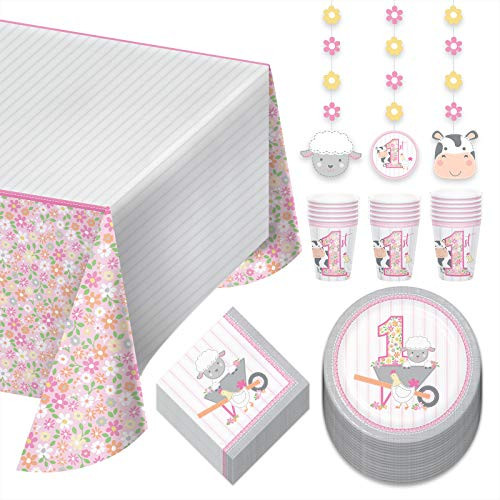 Farmhouse Girl Pink Dinner Party Pack - Paper Plates Napkins Cups Table Cover and Hanging Cutouts Set Serves 16 Farmhouse Girl Pink Dinner Party Pack - Paper Plates Napkins Cups Table Cover and Hanging Cutouts Set Serves 16