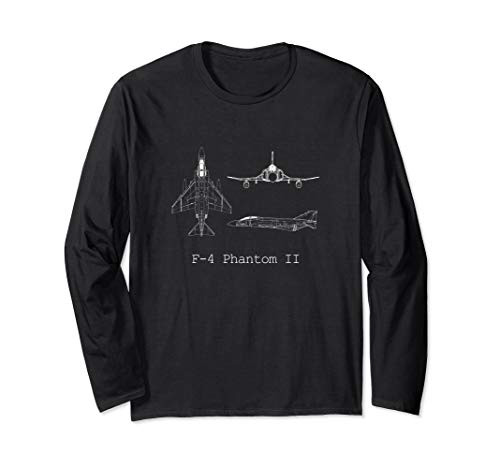 F-4 Phantom II Fighter Jet Mechanical Sketch Long Sleeve T-Shirt