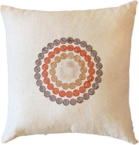 Decorative Embroidered Circles Throw Pillow COVER 17" Brown