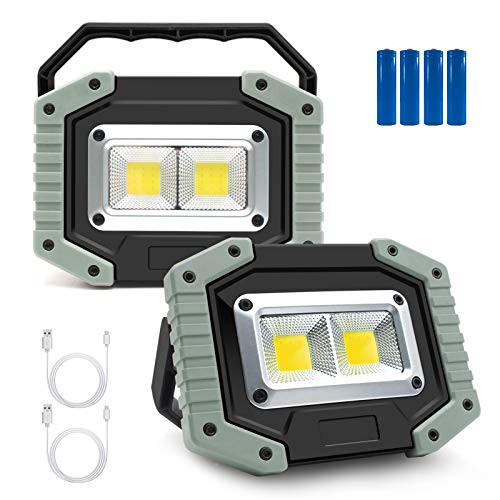 Portable LED Work Light 30W 1500LM Rechargeable Waterproof COB Floodlight Super Bright Camping Lights with Stand Built-in Power Bank for Indoor Outdoor Lighting Gray 2Pack