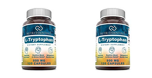 Nutri Essentials L-Tryptophan Dietary Supplement - Natural Sleep Aid Supplements with 500 mg of Free Form L Tryptophan - for Stress Relief Circulation   Immune Support 120 Capsules Pack of 2