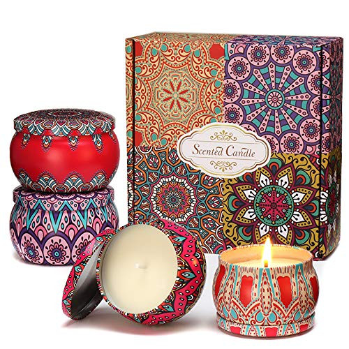 Scented Candles Gift Set for Women Natural Soy Wax 4_4 Oz Portable Travel Tin Relaxing Candles with Strongly Fragrance Essential Oils 4 Pack Scented Candles Gift Set for Women Natural Soy Wax 4_4 Oz Portable Travel Tin Relaxing Candles with Strongly Fragrance Essential Oils 4 Pack
