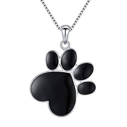 S925 Sterling Silver Puppy Dog Cat Pet Paw Print Love Heart Pendant Necklace 18 Pet Paw Print B