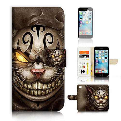 ( For iPhone 6 / iPhone 6S ) Flip Wallet Case Cover and Screen Protector Bundle A6234 Cheshire Cat Evil