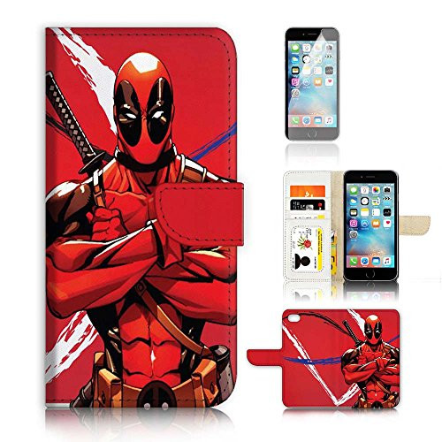 (For iPhone 8 Plus/iPhone 7 Plus) Wallet Case Cover & Screen Protector Bundle! A20302 Deadpool Super Hero