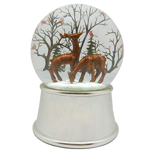 Lightahead Musical Reindeer Snow Globe Ball with Iron Base and Rotating Playing Tune in Poly Resin