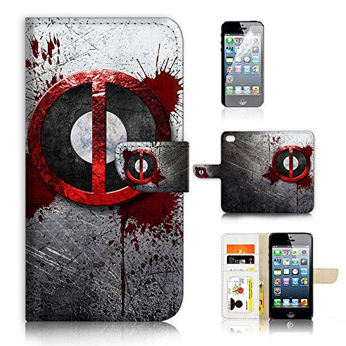 ( For iPhone 8 / iphone 7 ) Flip Wallet Case Cover & Screen Protector Bundle - A21069 Super Hero Deadpool Sign