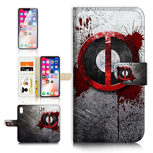 ( For iPhone X ) Flip Wallet Case Cover & Screen Protector Bundle - A21069 Super Hero Deadpool Sign