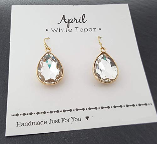 April Birthstone Earrings - 14k Gold Filled Rhinestone Crystal Teardrop Earrings