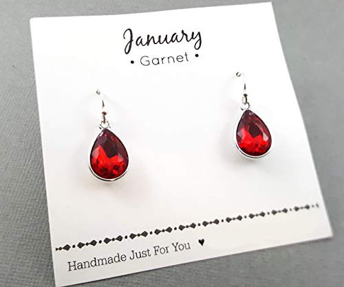 January Birthstone Earrings - Garnet Crystal Sterling Silver Teardrop Earrings January Birthstone Earrings - Garnet Crystal Sterling Silver Teardrop Earrings