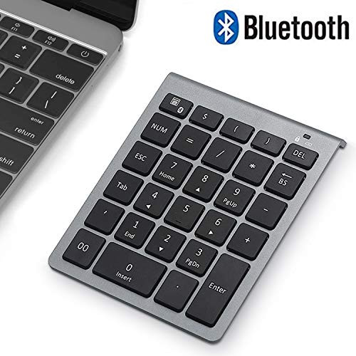 Bluetooth Numeric Keypad Wireless Number Pad Acedada Slim Portable 28-Keys  Financial Accounting Data Entry External Numpad 10 Key for Laptop Tablets Surface Pro Windows Android etc - Grey