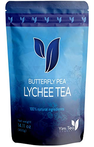 Butterfly Lychee Black Tea - 100 Natural Loose Leaf Tea Mix - Made with Assam Black Tea Butterfly Pea Flower and Lychee Extract - Makes Iced Tea and Boba Tea - By Yim Tea Co_ 400g