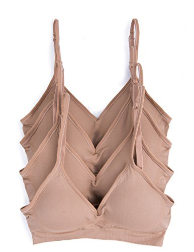 Caramel Cantina 4 Pack V Neck Padded Bralette Adjustable Straps SM 4PK Caramel