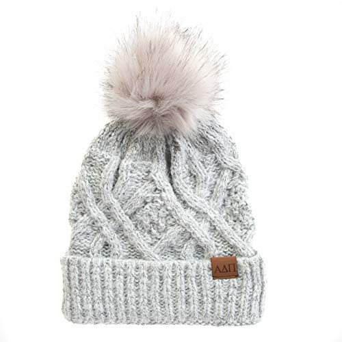 Alpha Delta Pi Faux Fur Pom Beanie Hat Winter ADPi Gray
