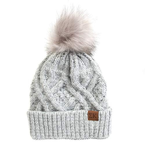 Sigma Kappa Faux Fur Pom Beanie Hat Winter Gray