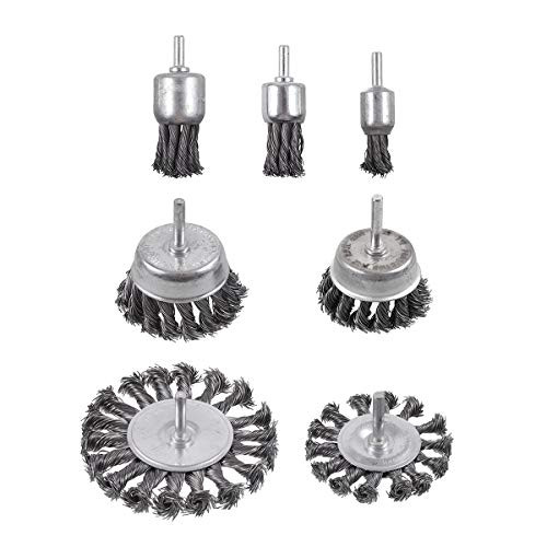 Rocaris 7Pcs Twist Knot Wire Wheel Brush for Drill Crimped Cup Wire Wheels Brush Set for Drill with 14-Inch Shank For Rust Removal Corrosion and Scrub Surfaces