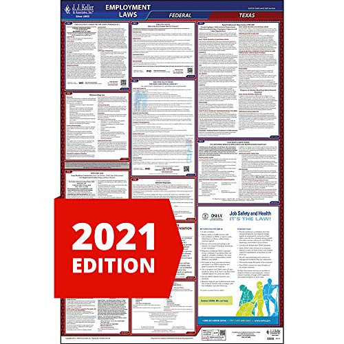 2021 Texas Labor Law Poster No Workers Comp All-in-One OSHA Compliant TX State   Federal Laminated Poster 26 x 40 English - Includes FFCRA Poster - J_ J_ Keller   Associates