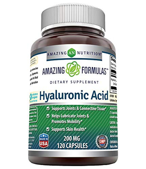 Amazing Formulas Hyaluronic Acid 200 mg 120 Capsules Non-GMO - Support Healthy Connective Tissue and Joints - Promote Youthful Healthy Skin