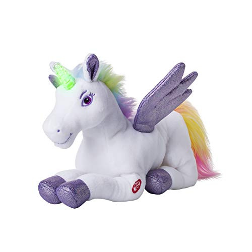 Dazmers Unicorn Stuffed Animal with Flapping Wings - Musical Plush Unicorn Toy with Magical Lights and Sounds Purple
