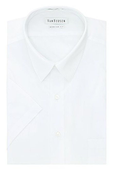 Van Heusen Mens Dress Shirts Short Sleeve Poplin Solid White 14_5 Neck