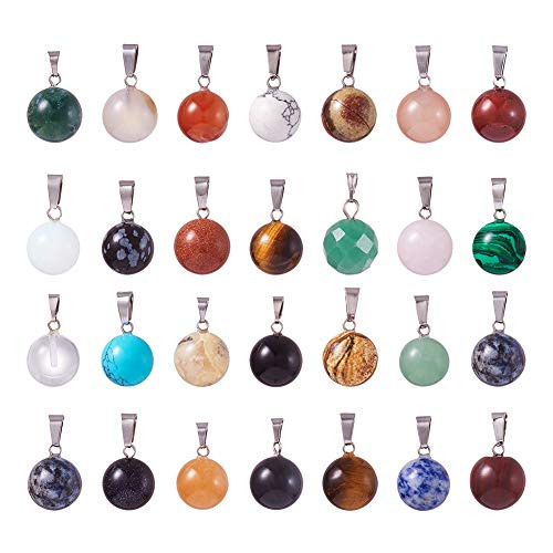 Fashewelry 50Pcs Chakra Round Stone Pendants Mixed Healing Crystal Quartz Gemstone Charms for Necklace Jewelry Making Hole 2x7mm Fashewelry 50Pcs Chakra Round Stone Pendants Mixed Healing Crystal Quartz Gemstone Charms for Necklace Jewelry Making Hole 2x7mm