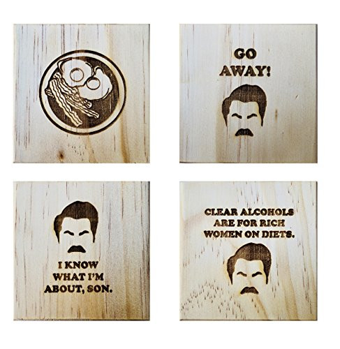 Ron Swanson Coasters by Brindle Designs Permanent Engraved Gift Set of 4 Wood Coasters Inspired by Parks and Recreation The Best of Ron Swanson