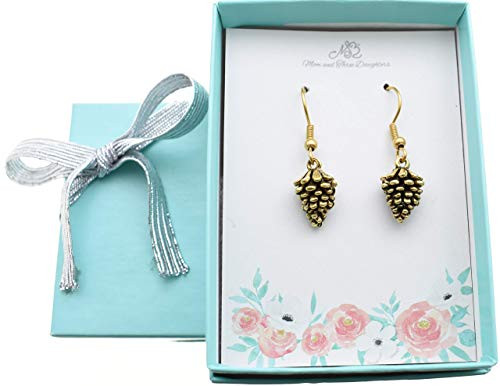 Pine cone earrings in 24K gold plated pewter_ Pine cone earrings_ Nature earrings_ Hypoallergenic earrings_ Gold earrings_