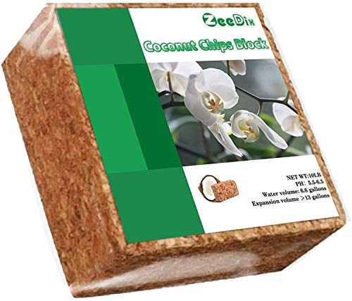 ZeeDix 10 lbs Compressed Coco Coir Chips BrickBlock Pith- 100 Organic Coco Coir Fiber Starting Mix for Herbs Potting Soil Gardening Orchid Reptile Bedding