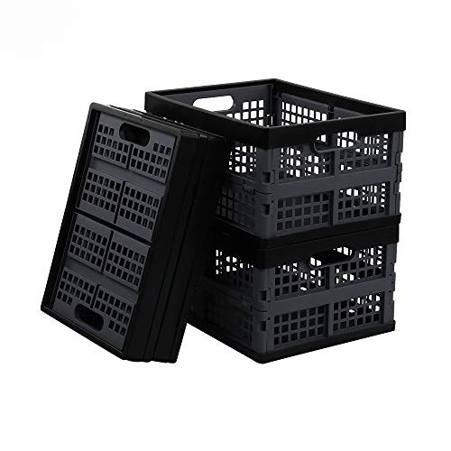 Rinboat 16 Litre Collapsible Plastic File Crate Black Deep Grey Black 4 Packs