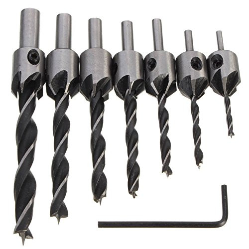 7pcs 3mm-10mm HSS 5 Flute Countersink Drill Bit Set Carpentry Reamer Woodworking Chamfer End Milling