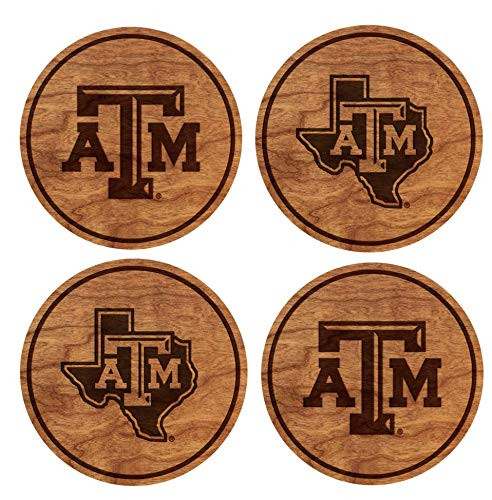 LazerEdge NCAA Wooden Coasters Set of 4 Texas A M Aggies
