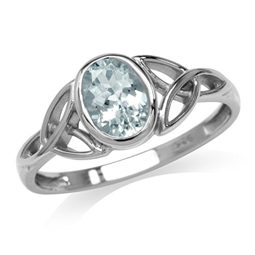 Silvershake Genuine Blue Aquamarine White Gold Plated 925 Sterling Silver Triquetra Celtic Knot Ring Size 3_5