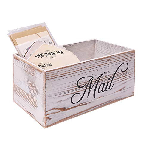 VENESUN Whitewashed Wood Tabletop Decorative Mail Holder Box Wooden Box for Home Organization