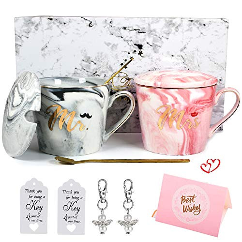 AYUQI Mr and Mrs Couples Coffee Mugs - Wedding Gift for Bride and Groom - Gifts for Bridal Shower Engagement Wedding and Married Couples Anniversary - 13 oz Ceramic Marble Cups with Lucky Present AYUQI Mr and Mrs Couples Coffee Mugs - Wedding Gift for Bride and Groom - Gifts for Bridal Shower Engagement Wedding and Married Couples Anniversary - 13 oz Ceramic Marble Cups with Lucky Present