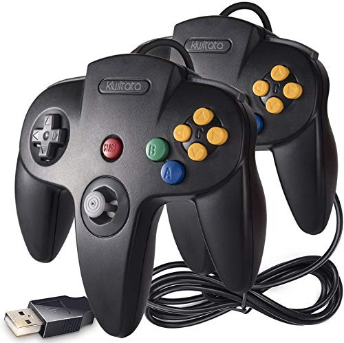 2 Pack N64 Classic USB Controller kiwitatá Retro N64 Bit USB Wired PC Controller Joystick for Windows PC   Mac Retro Pie Black