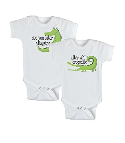 World-Accents Twins Infant One Piece Bodysuits - See You Later Alligator After While Crocodile White