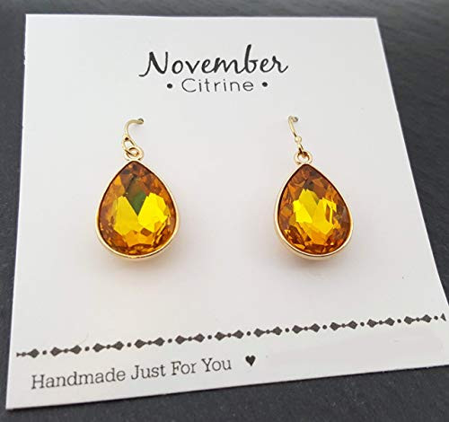 November Birthstone Earrings - Citrine Crystal 14k Gold Filled Teardrop Earrings - Gift for Her