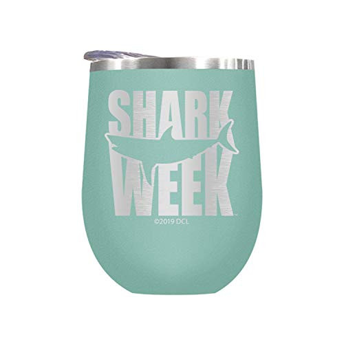 SHARK WEEK - SHARK WEEK SHARK SILHOUETTE Stainless Steel Insulated 12oz Wine Cup With Lid- Teal