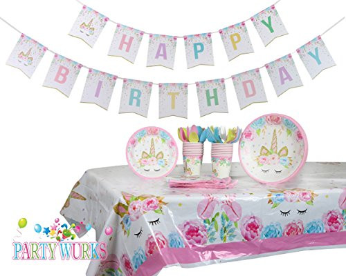 Unicorn Party Set Decorations Kit Serves 16 Pink Gold Party Tableware Supplies Plates Cups Napkins Perfect for Kids Birthday Unicorn Party Set Decorations Kit Serves 16 Pink Gold Party Tableware Supplies Plates Cups Napkins Perfect for Kids Birthday