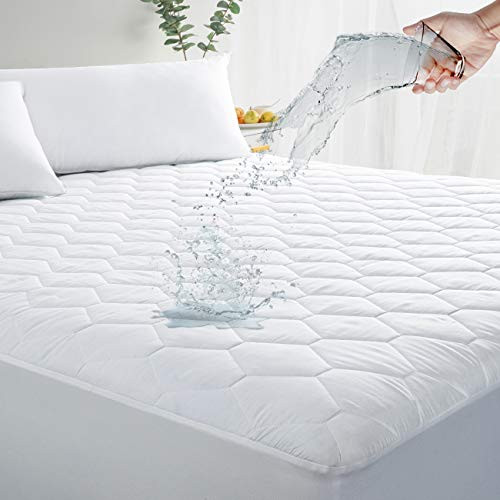 MASVIS Twin Waterproof Mattress Pad Cover Stretches up 8-21 Deep Pocket - Hypoallergenic Fitted Quilted Cooling Mattress Protector