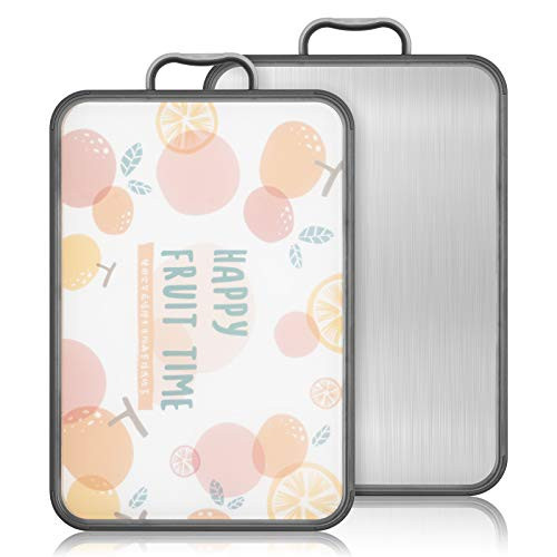 Double-Sided Stainless Steel Cutting Board for Kitchen Juice Grooves with Easy-Grip Handles Plastic Chopping Board for Kitchen BPA-Free Non-Porous Dishwasher Safe