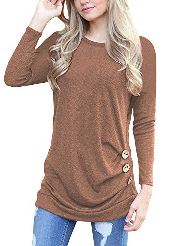 Yincro Womens Casual Long Sleeve Tunic Tops Fall Tshirt Blouses Brown XL