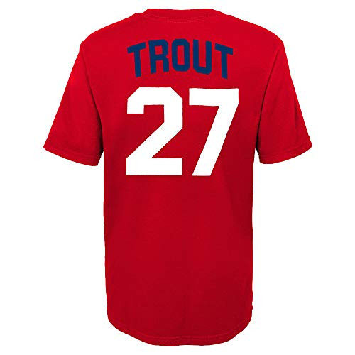 Outerstuff MLB Youth 8-20 Team Color Alternate Primary Logo Name and Number Player T-Shirt 14-16 Mike Trout Los Angeles Angels Red Team Color