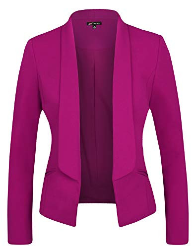 Michel Women Long Sleeve Blazer Open Front Cardigan Jacket Work Office Blazer Magenta X-Large