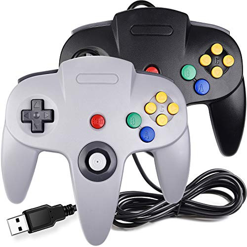 2 Pack USB Wired N64 Controller suily Classic N64 PC Gamepad Joystick Controller for Windows PC MAC Linux Raspberry Pi 3 BlackGray