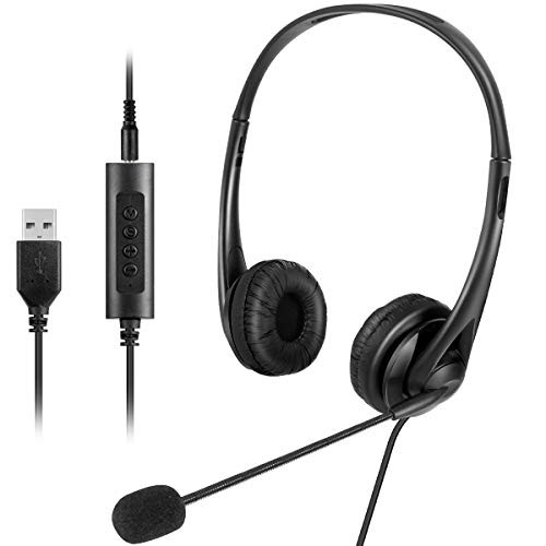 SOONHUA USB Headset with Microphone Wired Headset with Mic 3_5mmUSB Plug Over-Ear Headphone with Mic Volume Control for PC Mobile Phone