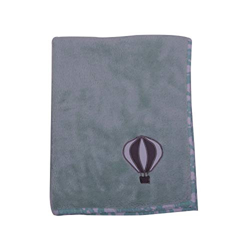 Bacati Clouds in The City Air Balloon Grey Plush Blanket MintGrey