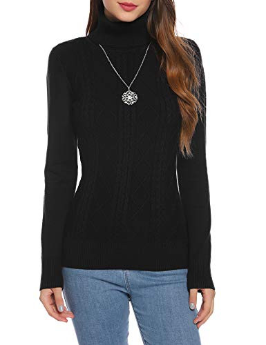 Aibrou Black Turtleneck Sweater for Women Casual Long Sleeve Knit Pullover Tops