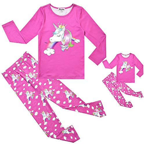 Matching Girls Dolls Pj Set Unicorn Pajamas Fall Winter Cotton Sleepwear 6t 7t